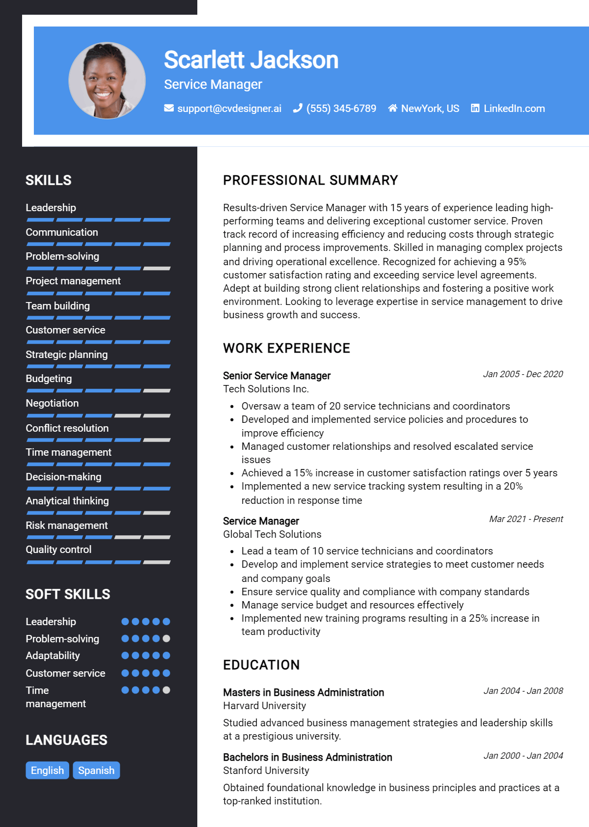 Service Manager Resume Example