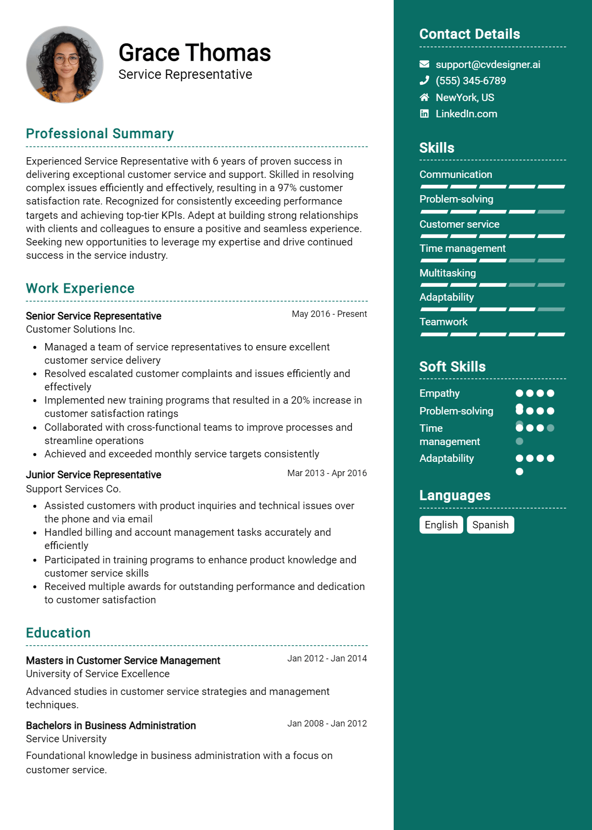 Service Representative Resume Example