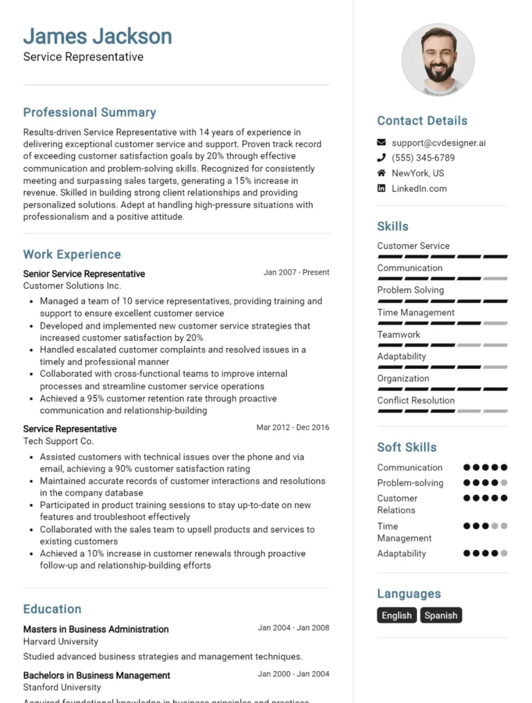 Service Representative CV Example For 2025: Ultimate Guide