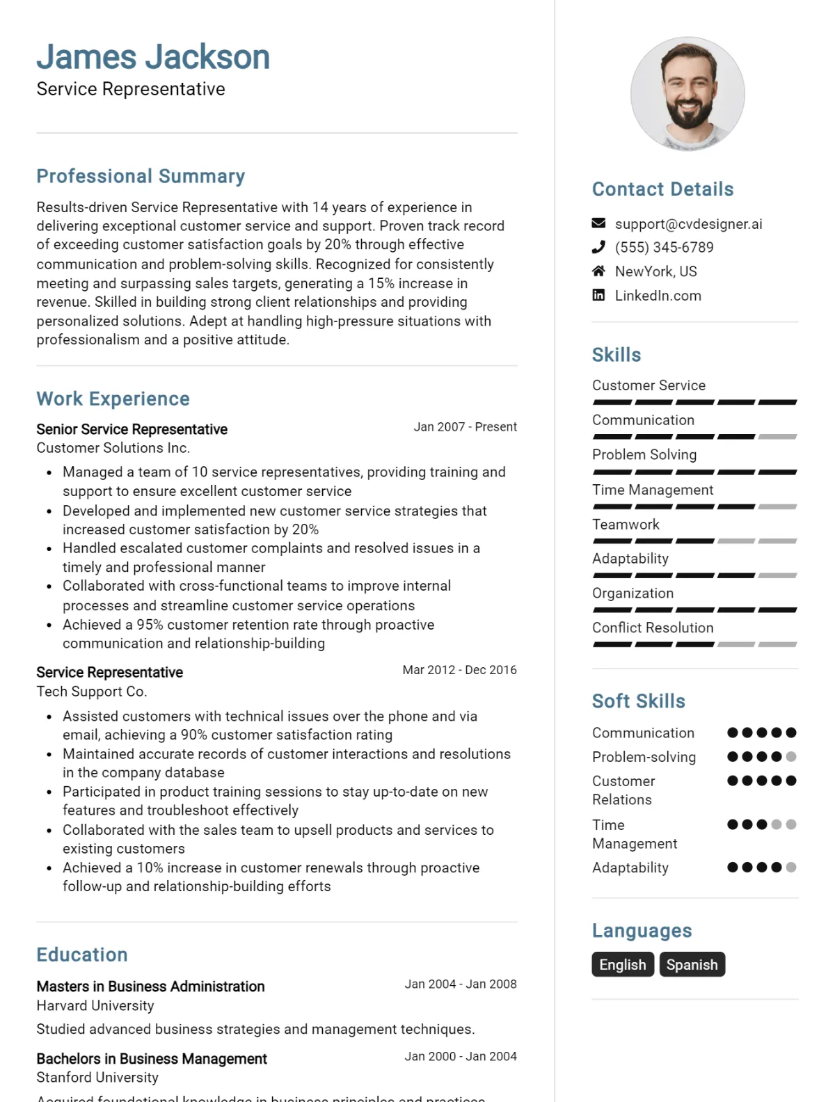 Service Representative CV Example