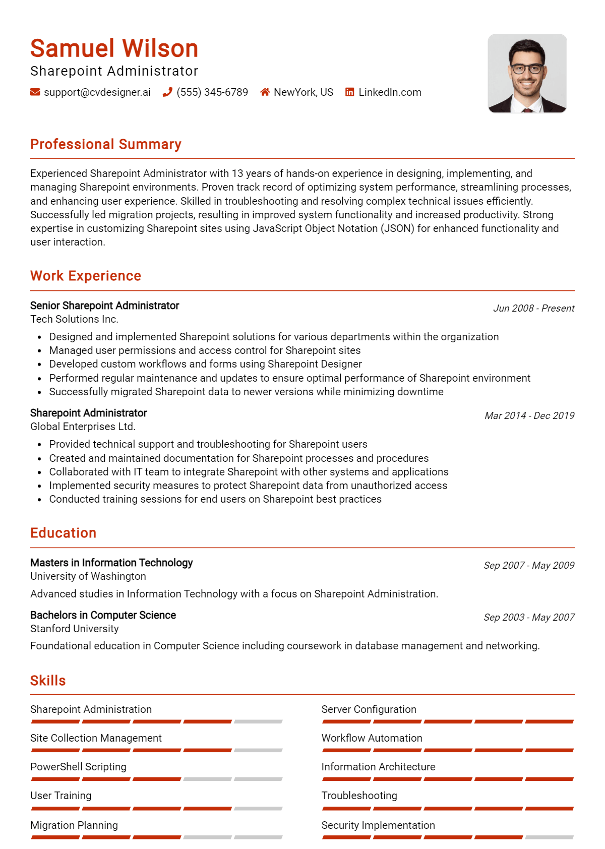 Sharepoint Administrator Resume Example