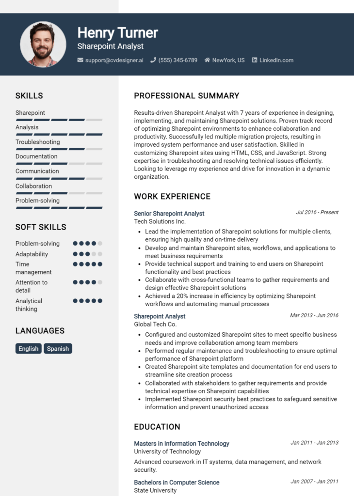 Sharepoint Analyst Resume Example