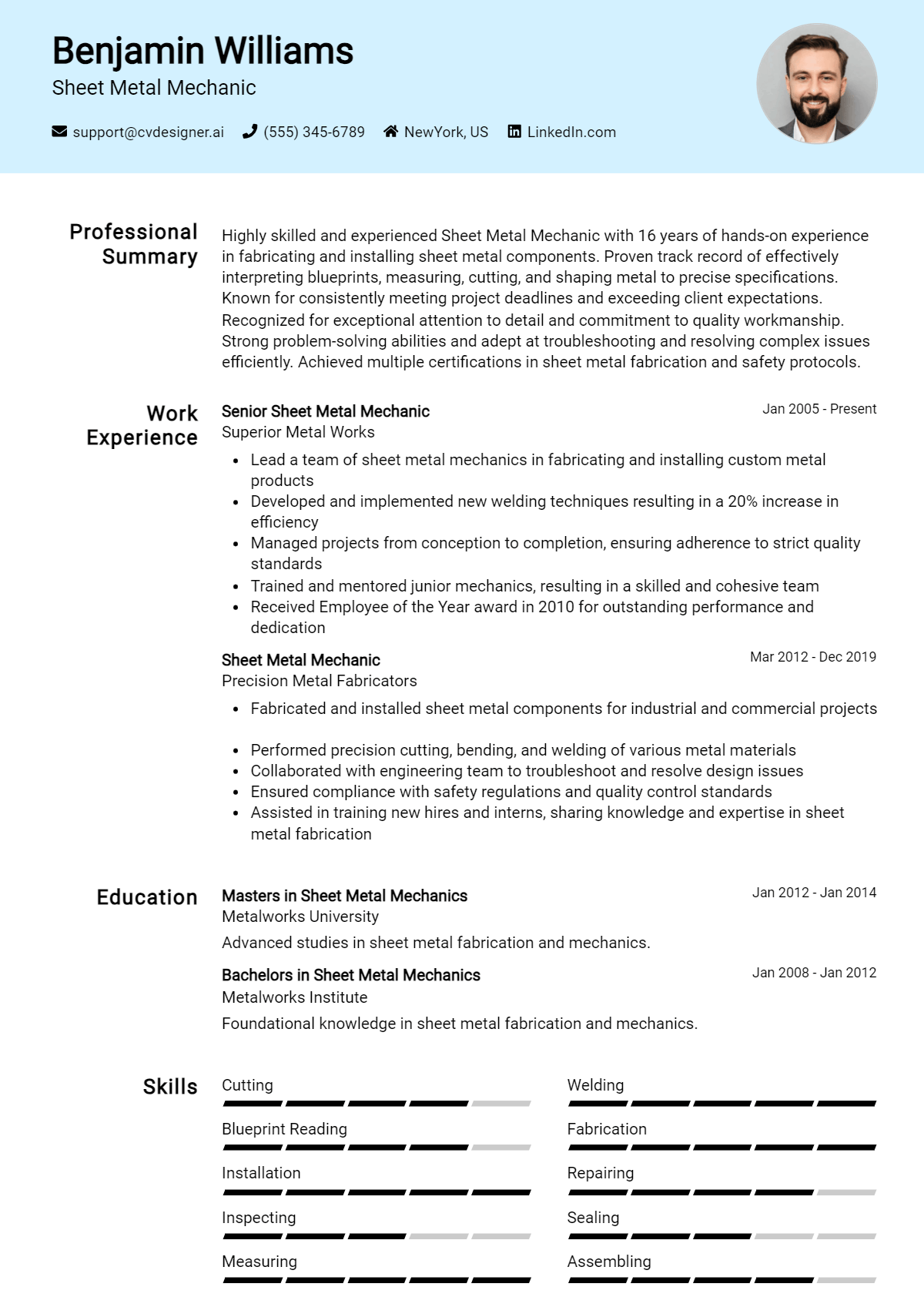 Sheet Metal Mechanic Resume Example