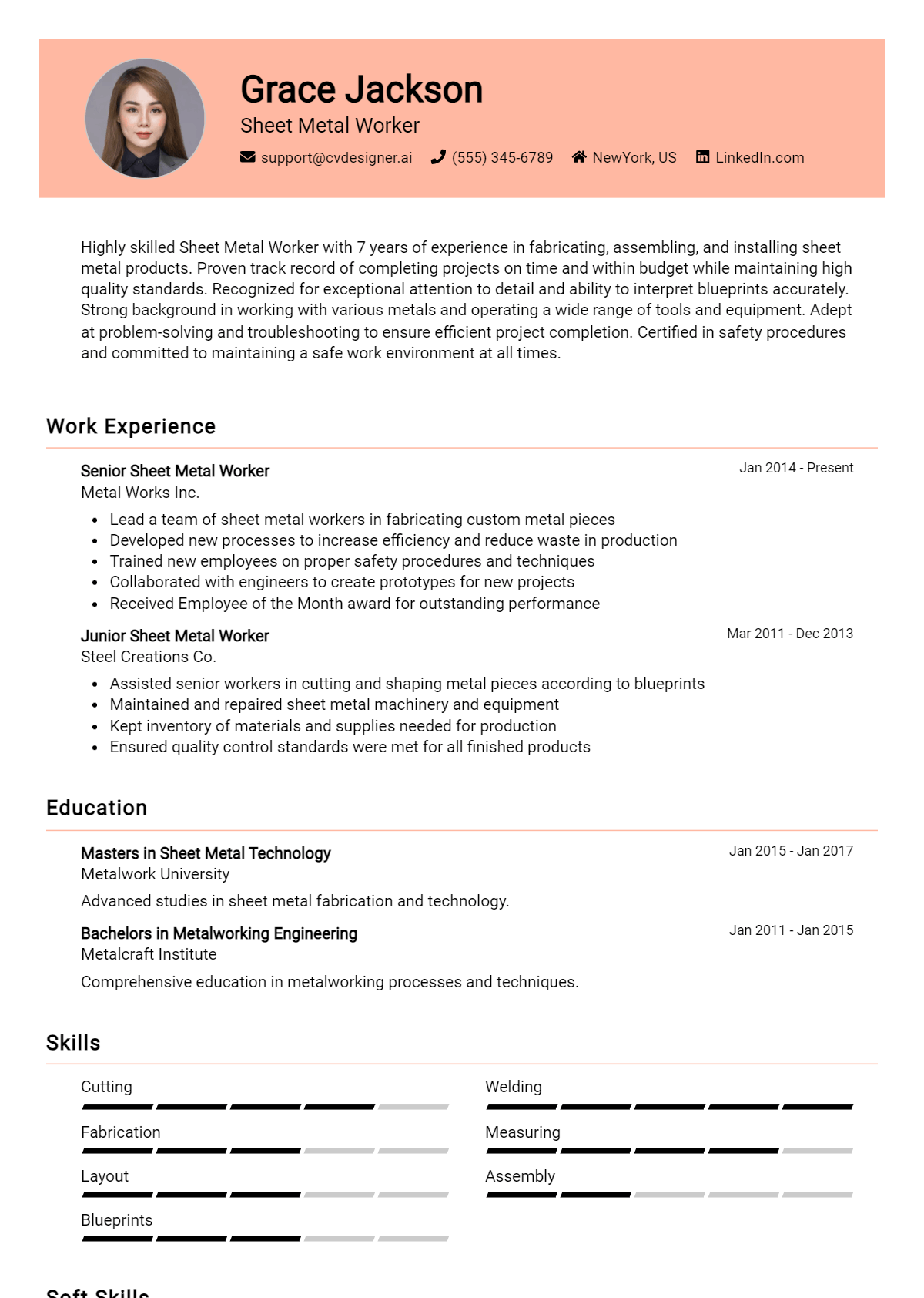 Sheet Metal Worker Resume Example for 2024: Effective CV Writing Tips ...