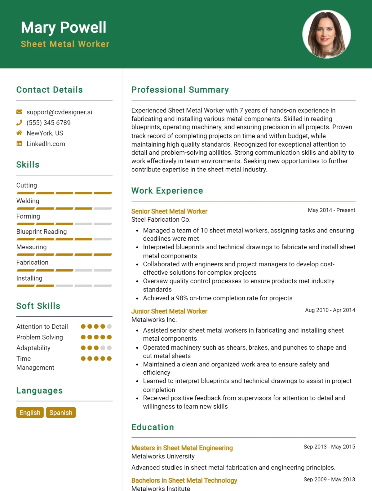 Sheet Metal Worker CV Example