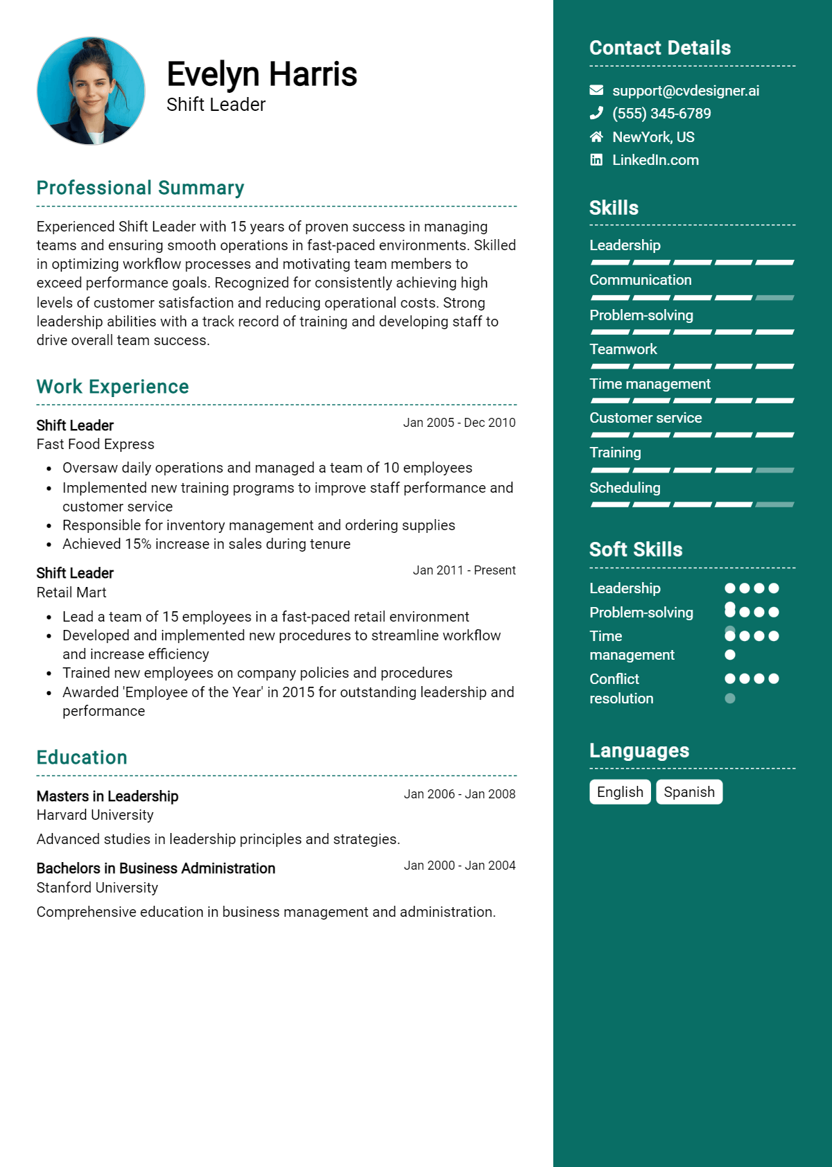 Shift Leader Resume Example