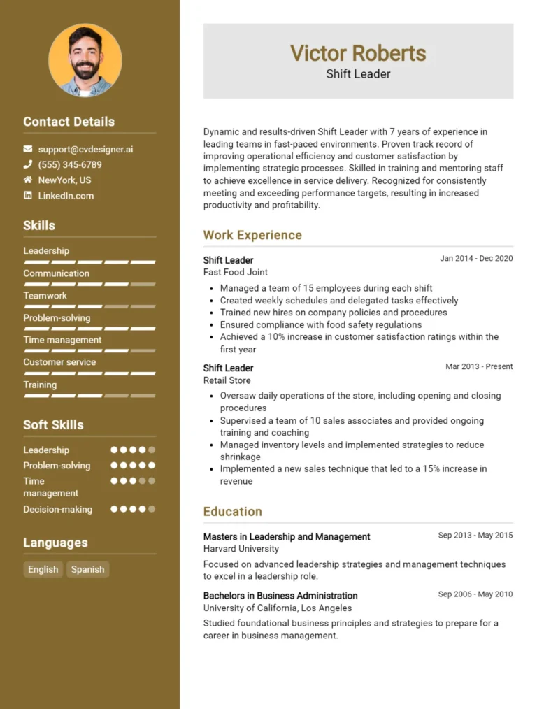 Shift Leader CV Example For 2025: How to Craft a Winning CV