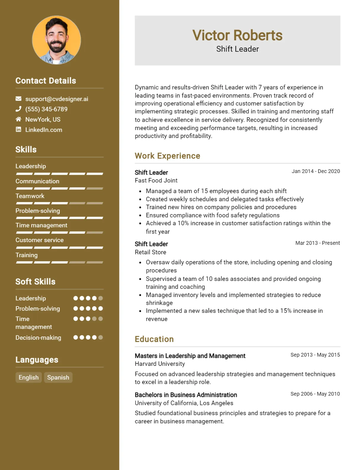 Shift Leader CV Example