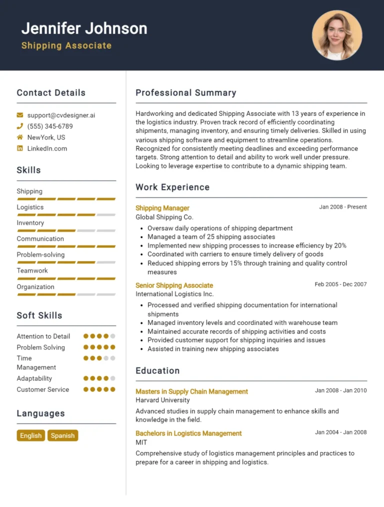 Shipping Associate CV Example For 2025: Tips to Stand Out