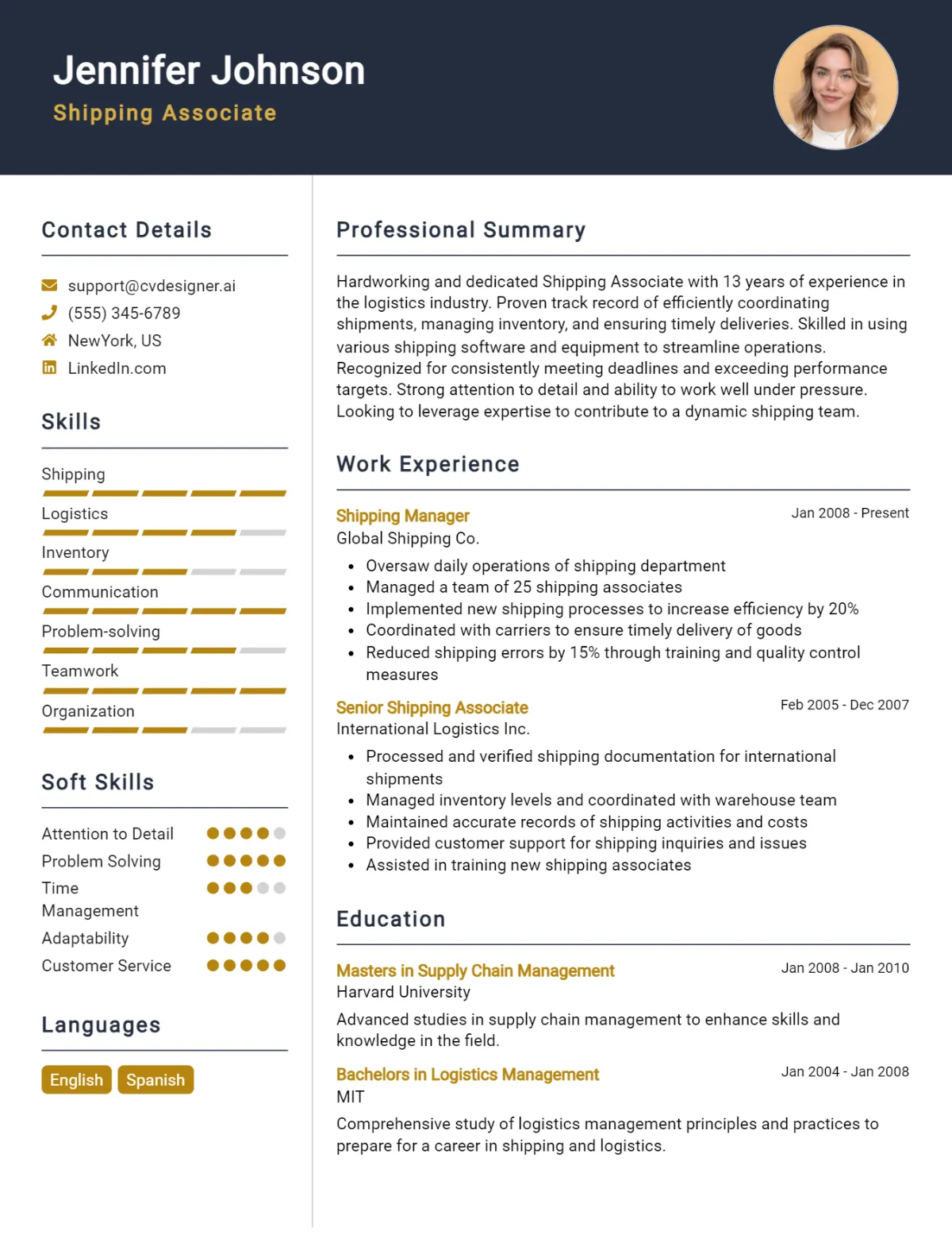 Shipping Associate CV Example
