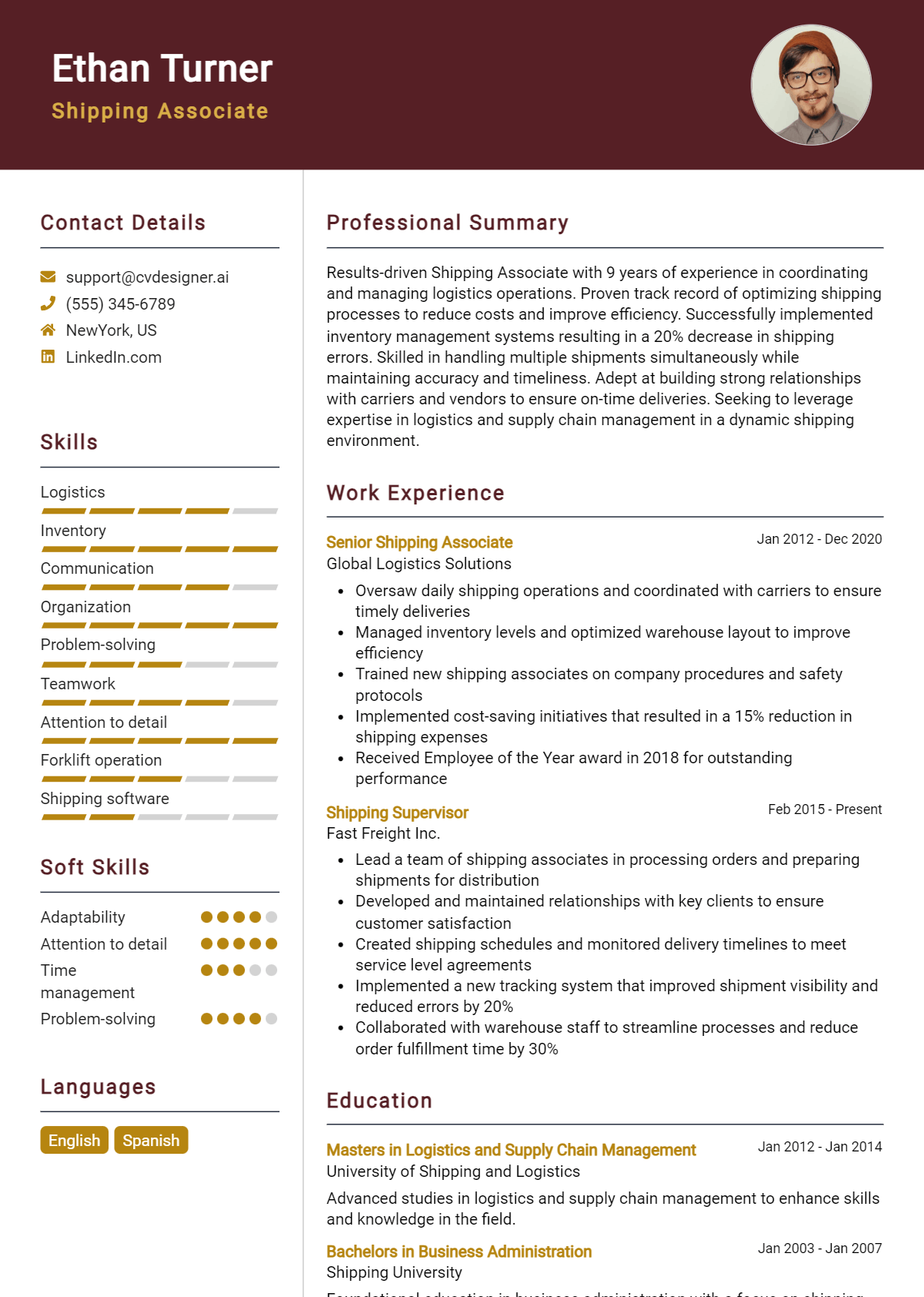 Shipping Associate Resume Example