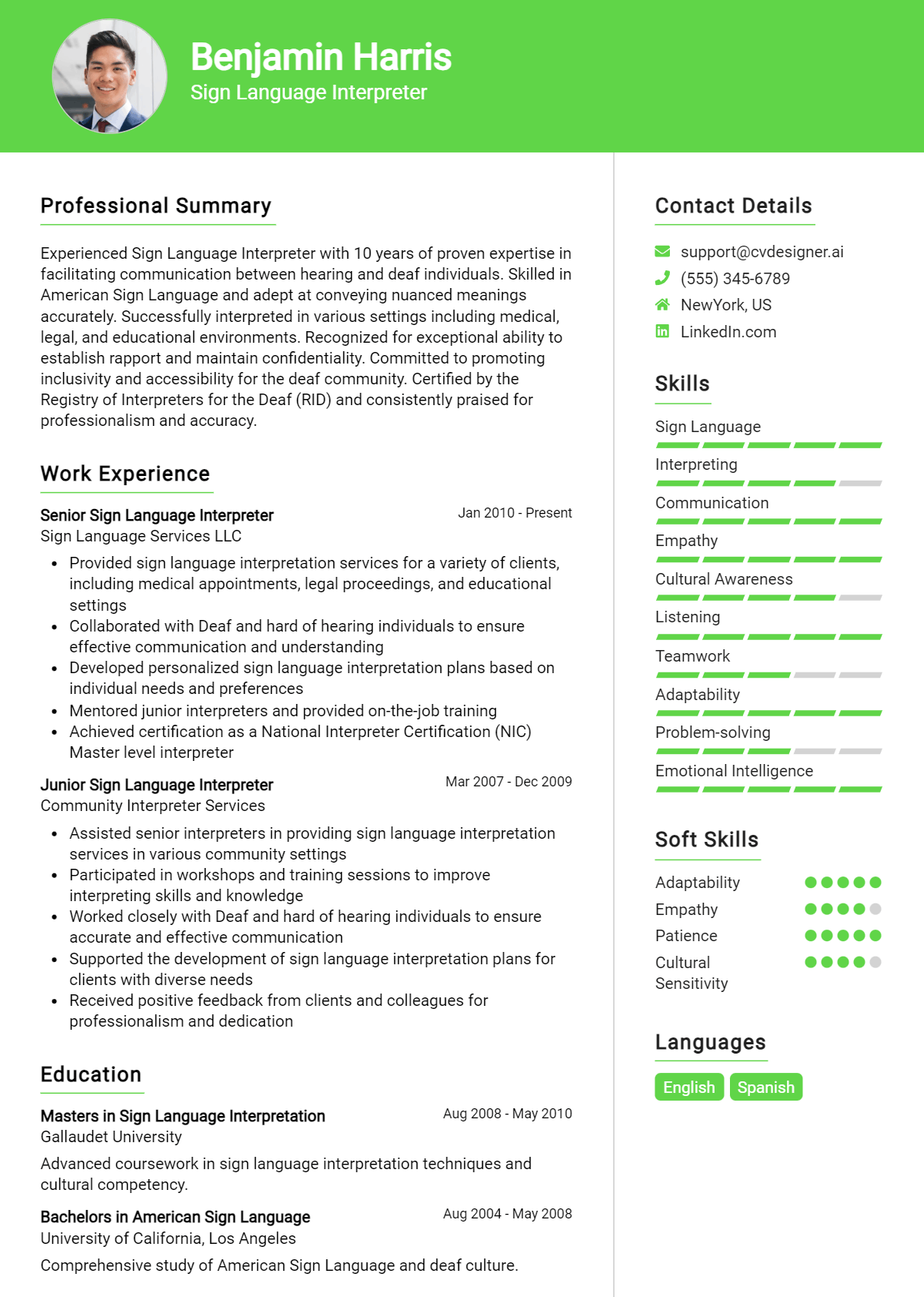 Sign Language Interpreter Resume Example
