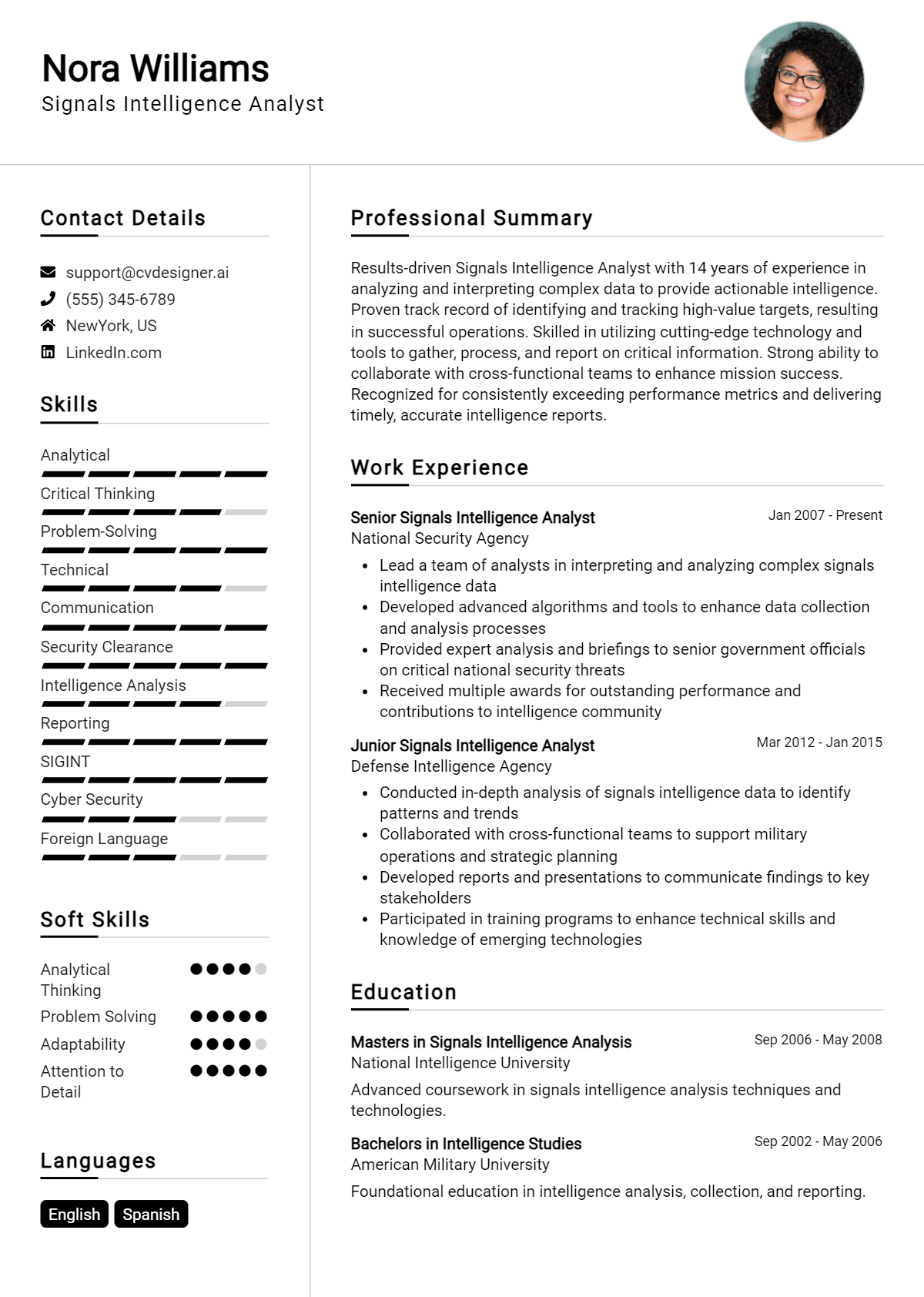 Signals Intelligence Analyst Resume Example