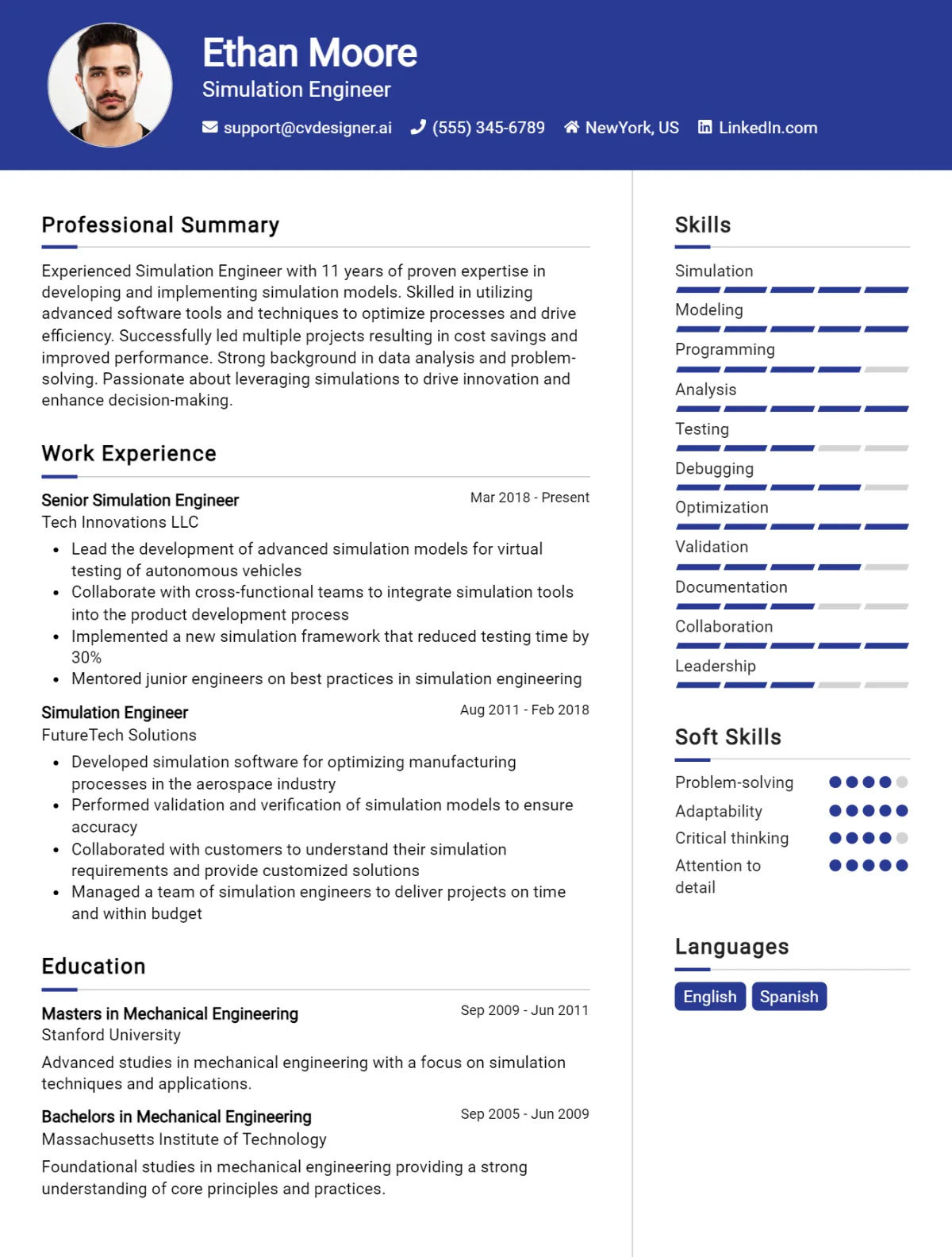 Simulation Engineer CV Example