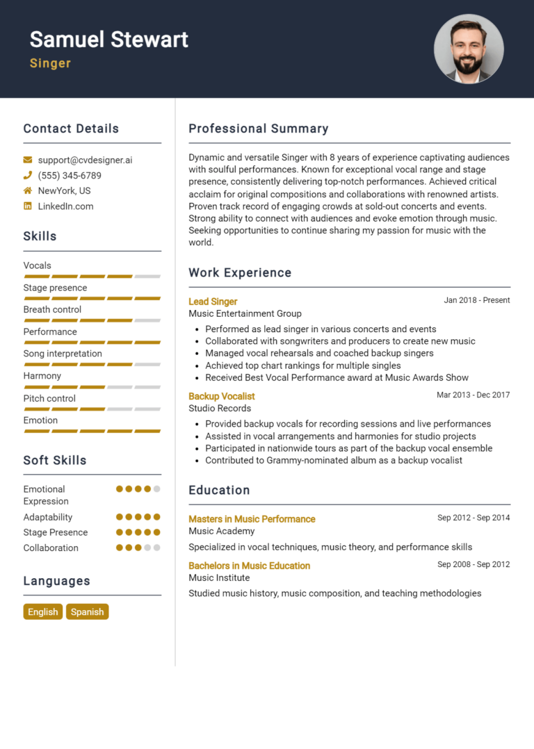 Singer Resume Example for 2025: Best Writing Guide
