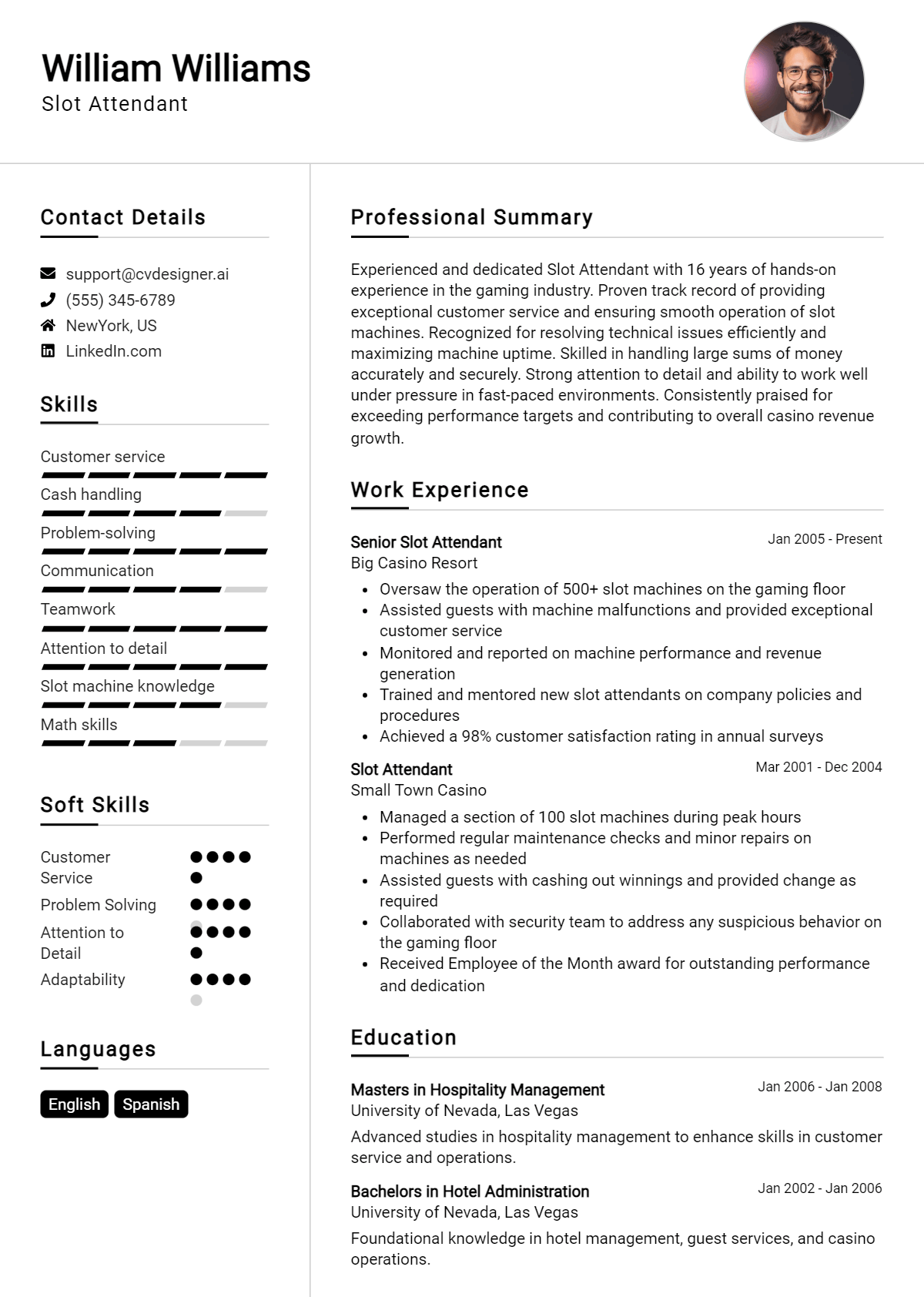 Slot Attendant Resume Example