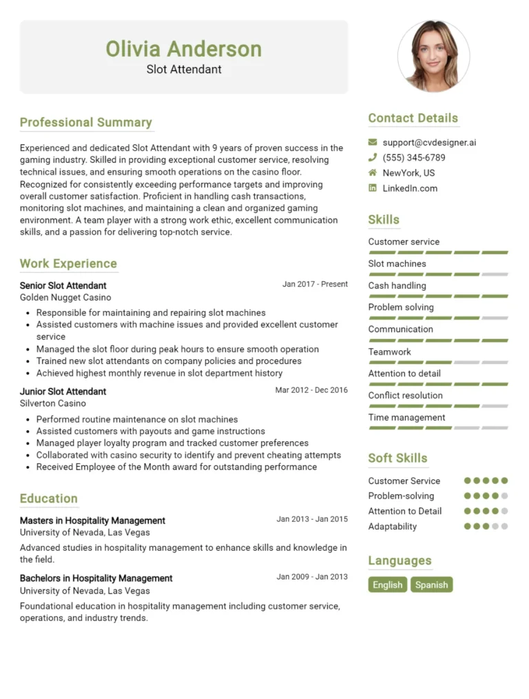Slot Attendant CV Example For 2025: Top Tips & Samples
