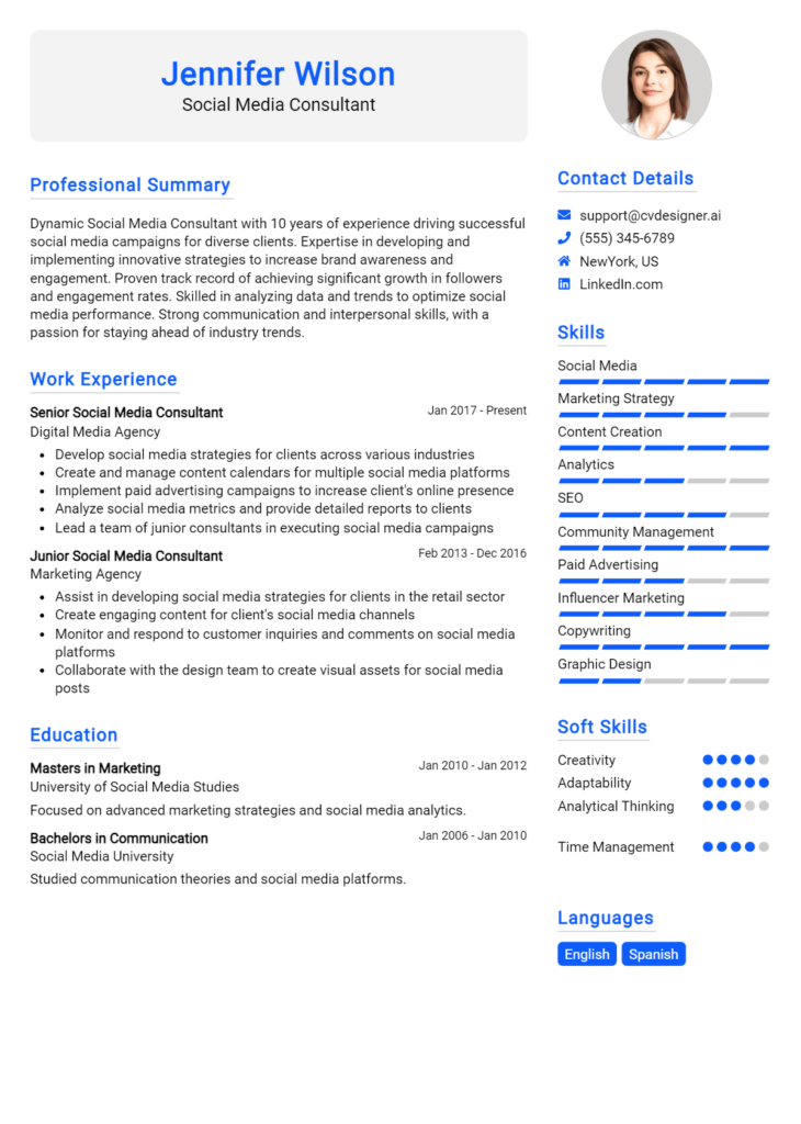 Social Media Consultant Resume Example