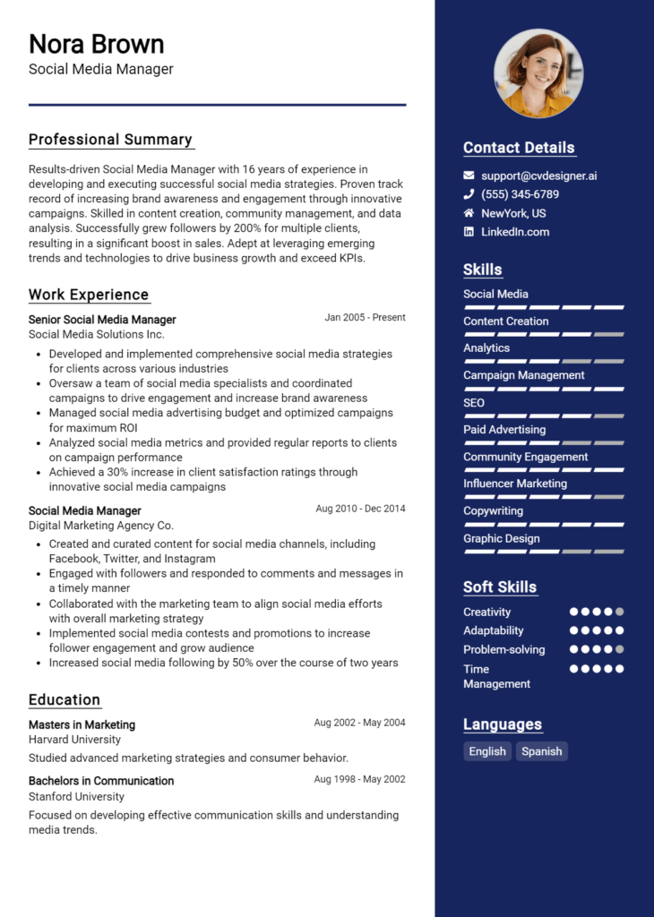 Social Media Manager Resume Example