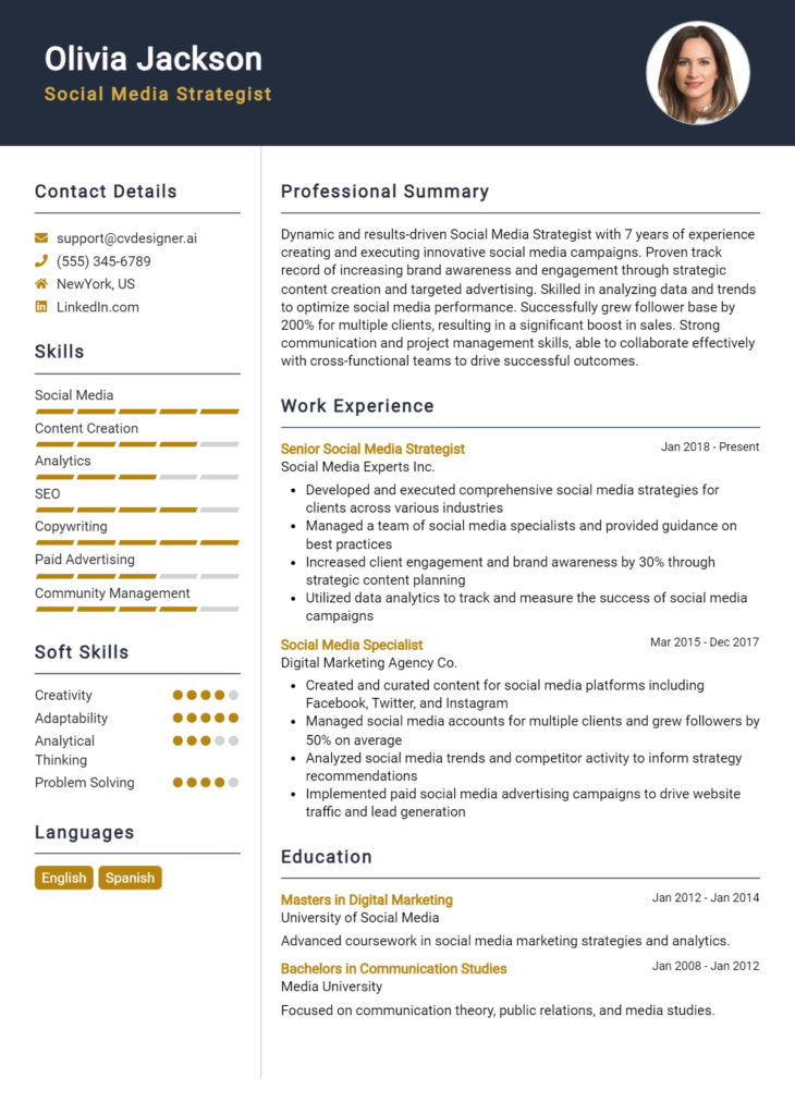 Social Media Strategist Resume Example