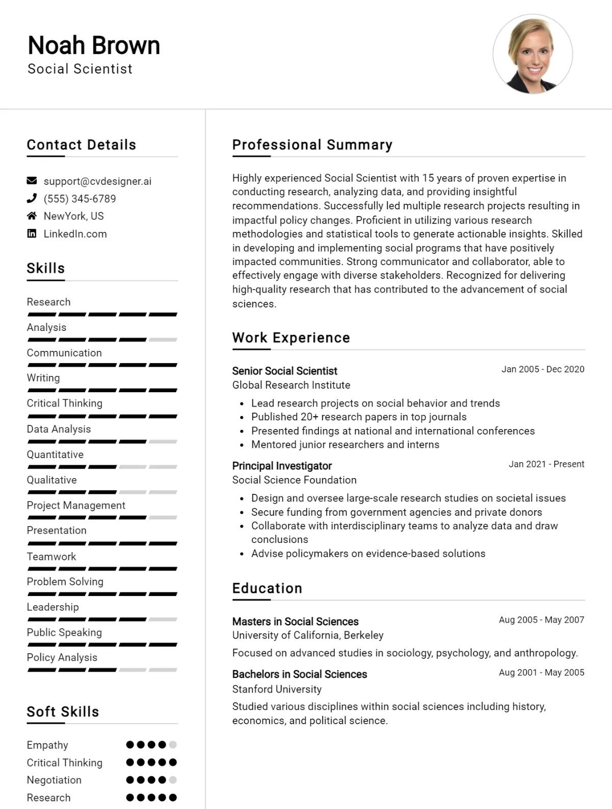 Social Scientist CV Example