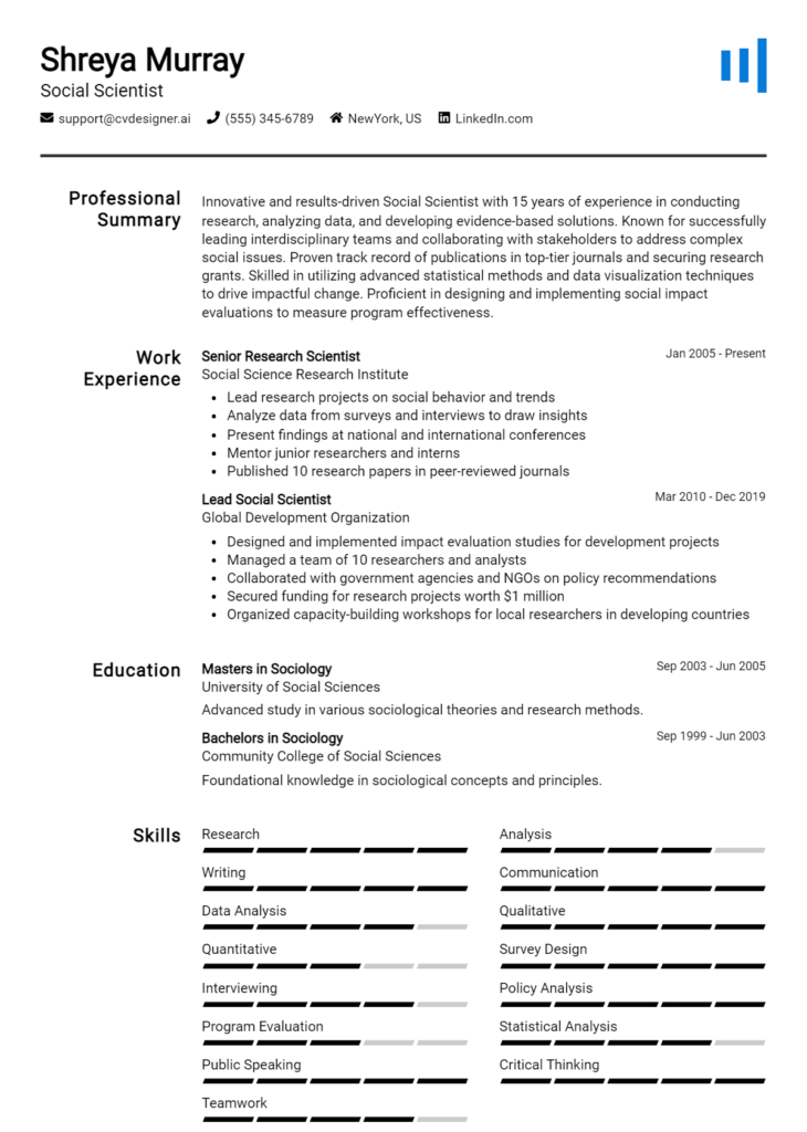 Social Scientist Resume Example