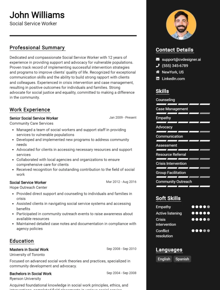 Social Service Worker CV Example For 2025: Tips to Stand Out