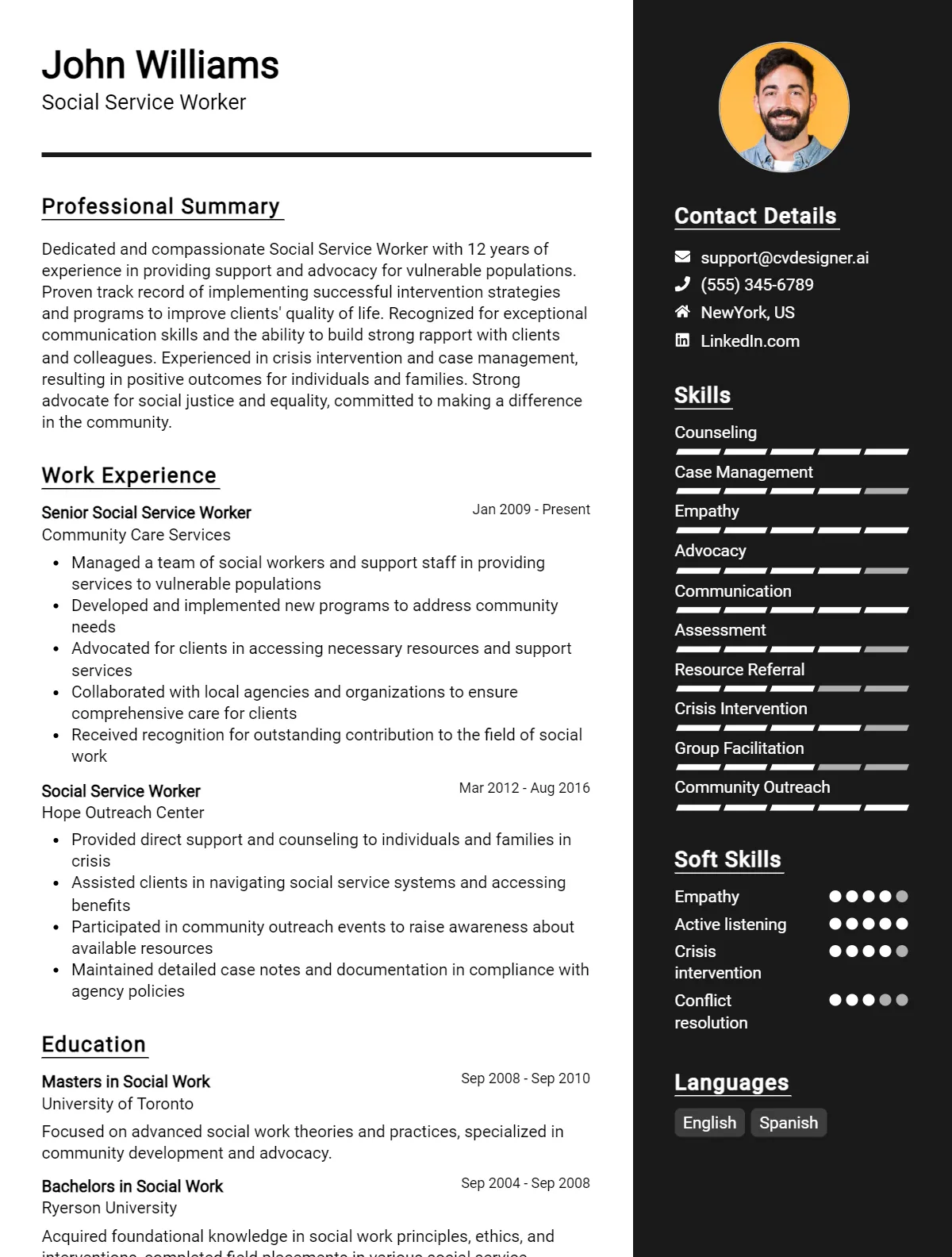 Social Service Worker CV Example