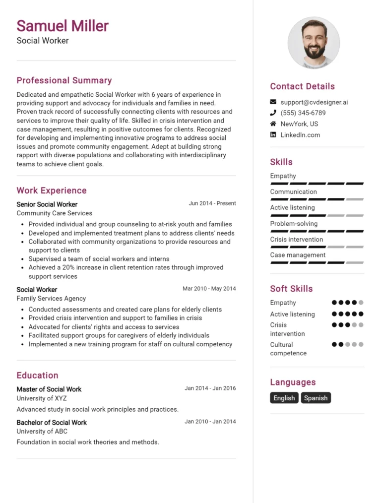 Social Worker CV Example For 2025: Effective CV Writing Tips