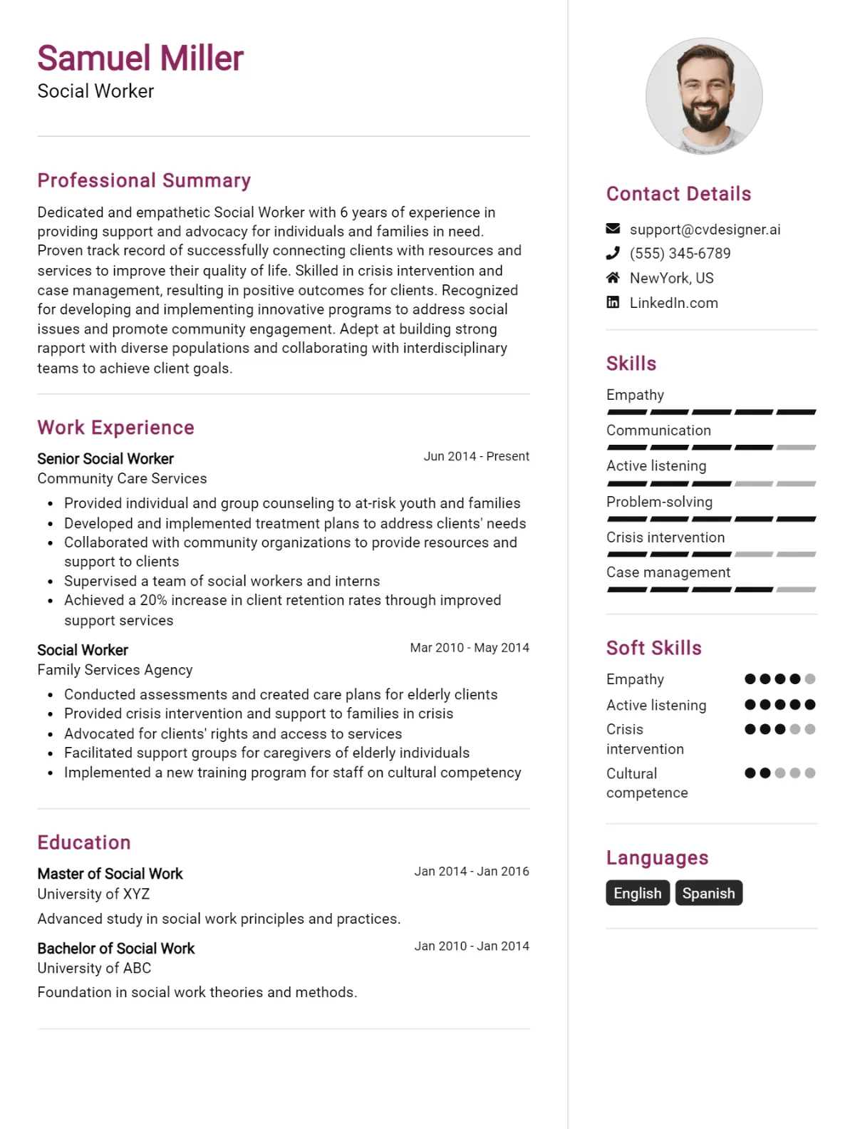 Social Worker CV Example