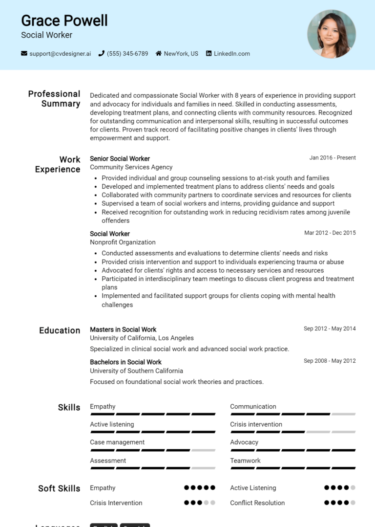 Social Worker Resume Example for 2025: How to Create a Professional CV