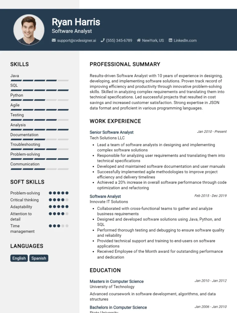 Software Analyst CV Example For 2025: Best Writing Guide