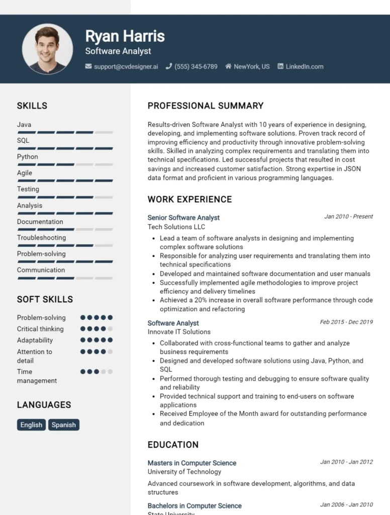 Software Analyst CV Example