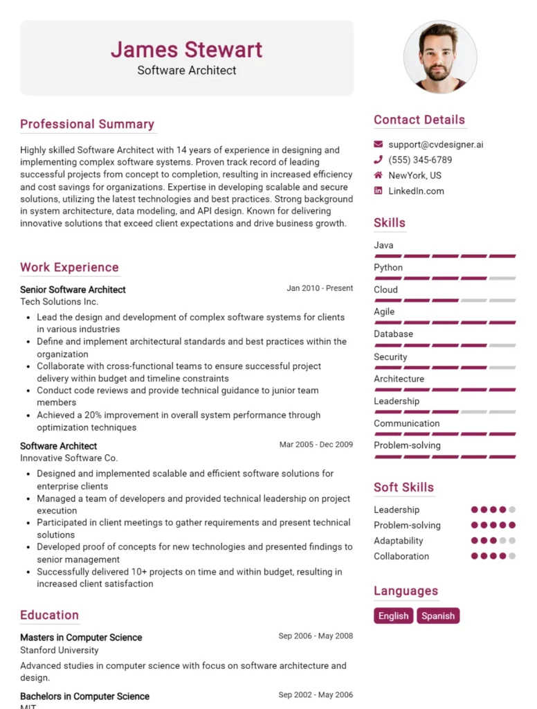 Software Architect CV Example