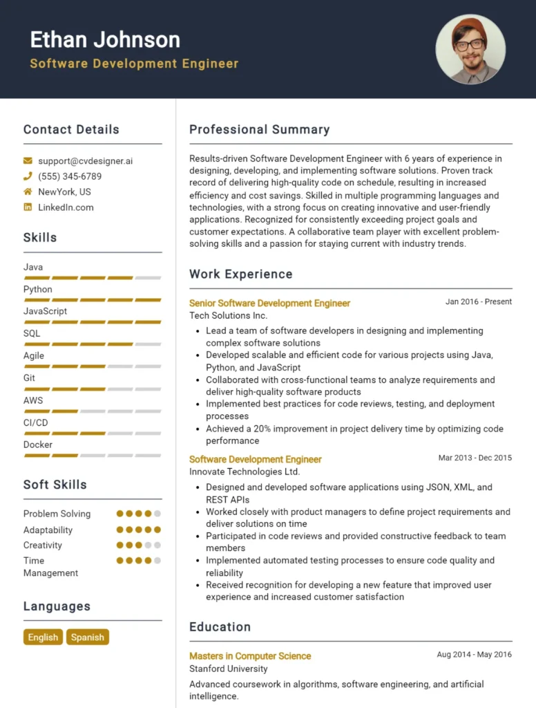 Software Development Engineer CV Example