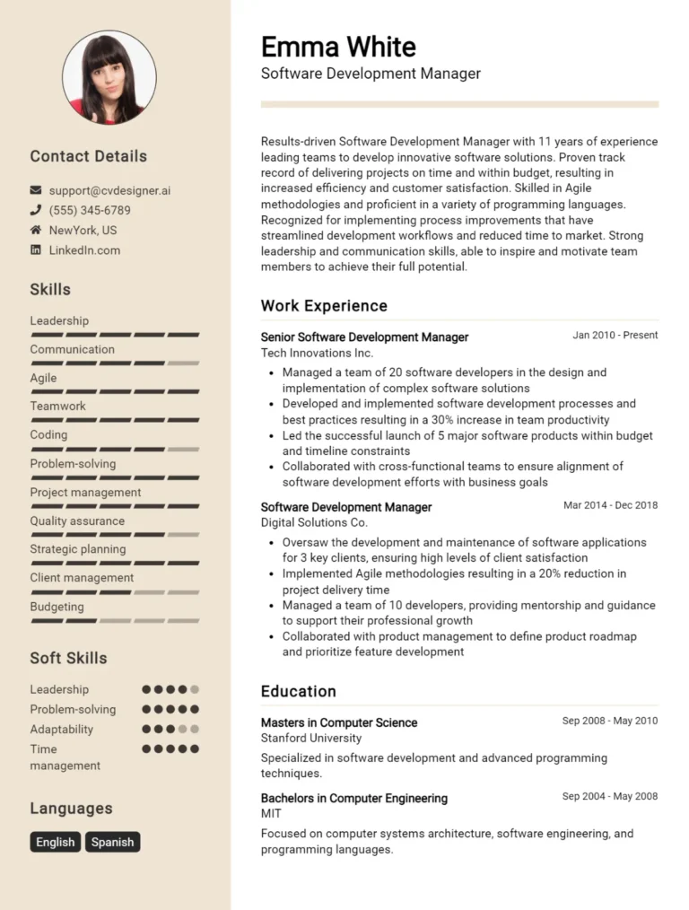 Software Development Manager CV Example For 2025: Best Formatting Tips