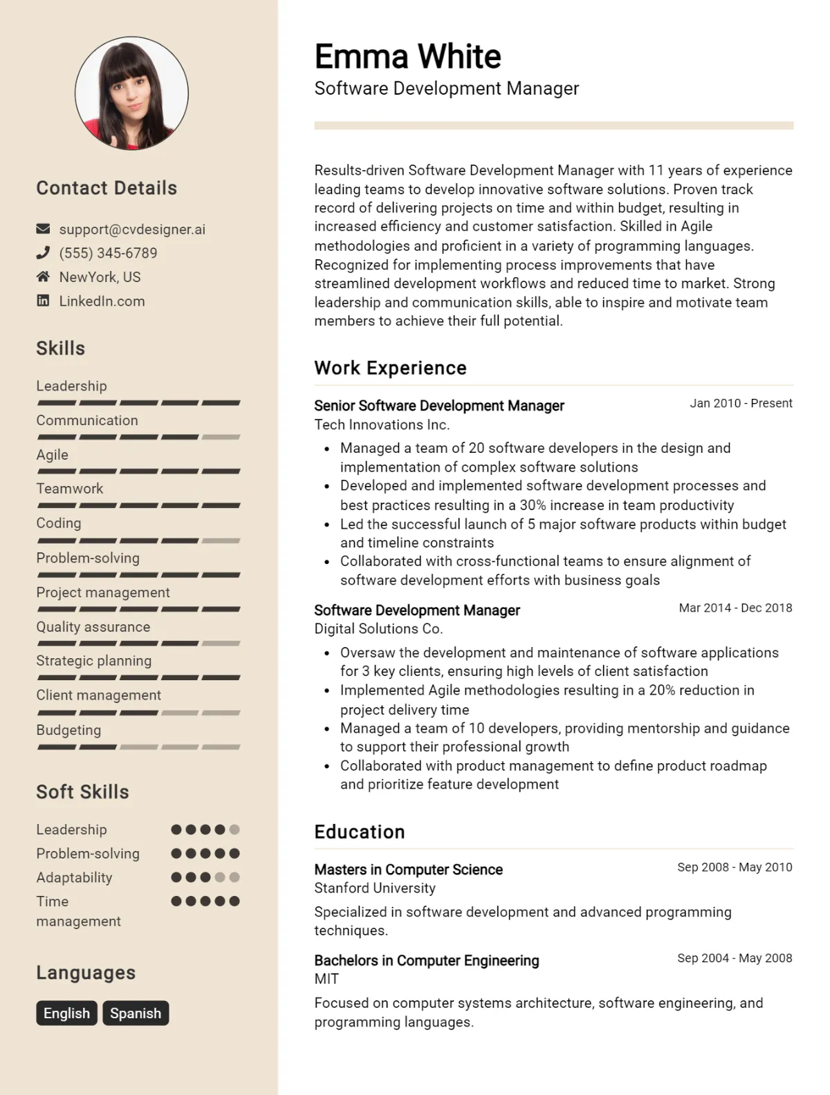 Software Development Manager CV Example