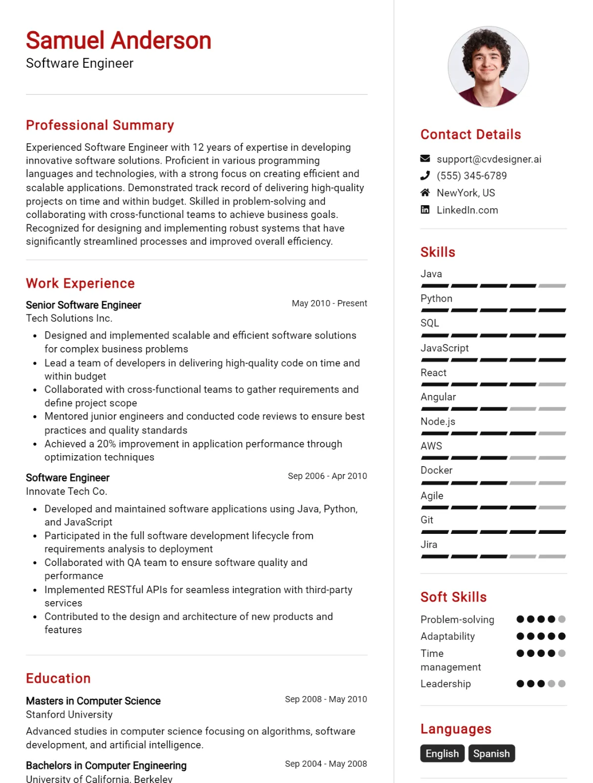 Software Engineer CV Example