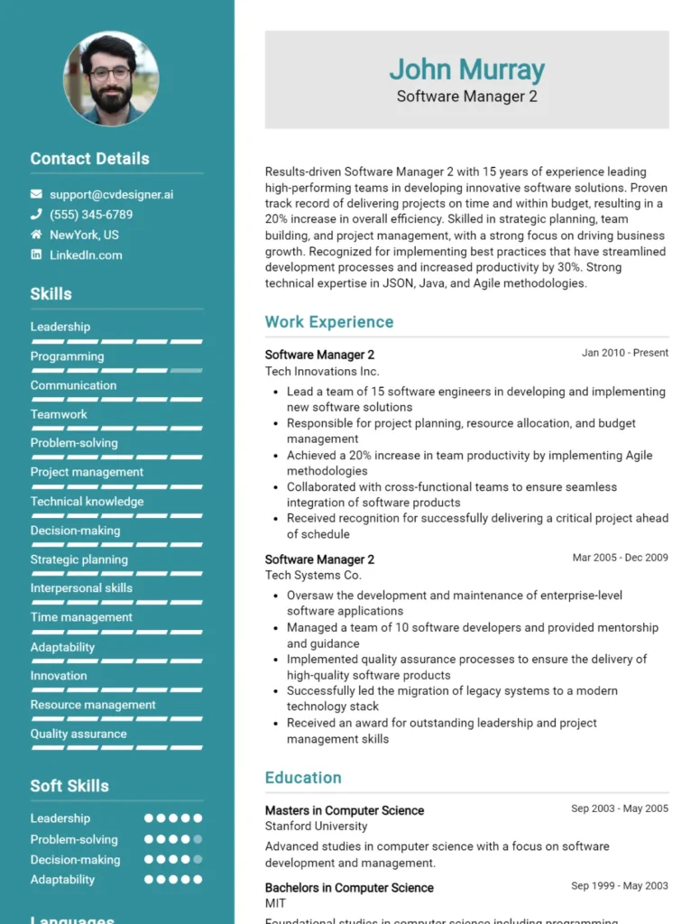 Software Manager 2 CV Example