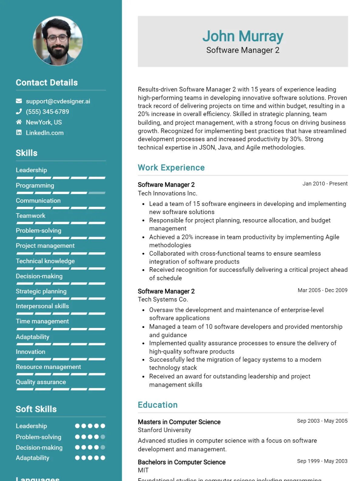 Software Manager 2 CV Example