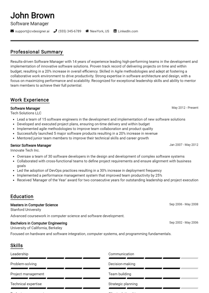 Software Manager Resume Example