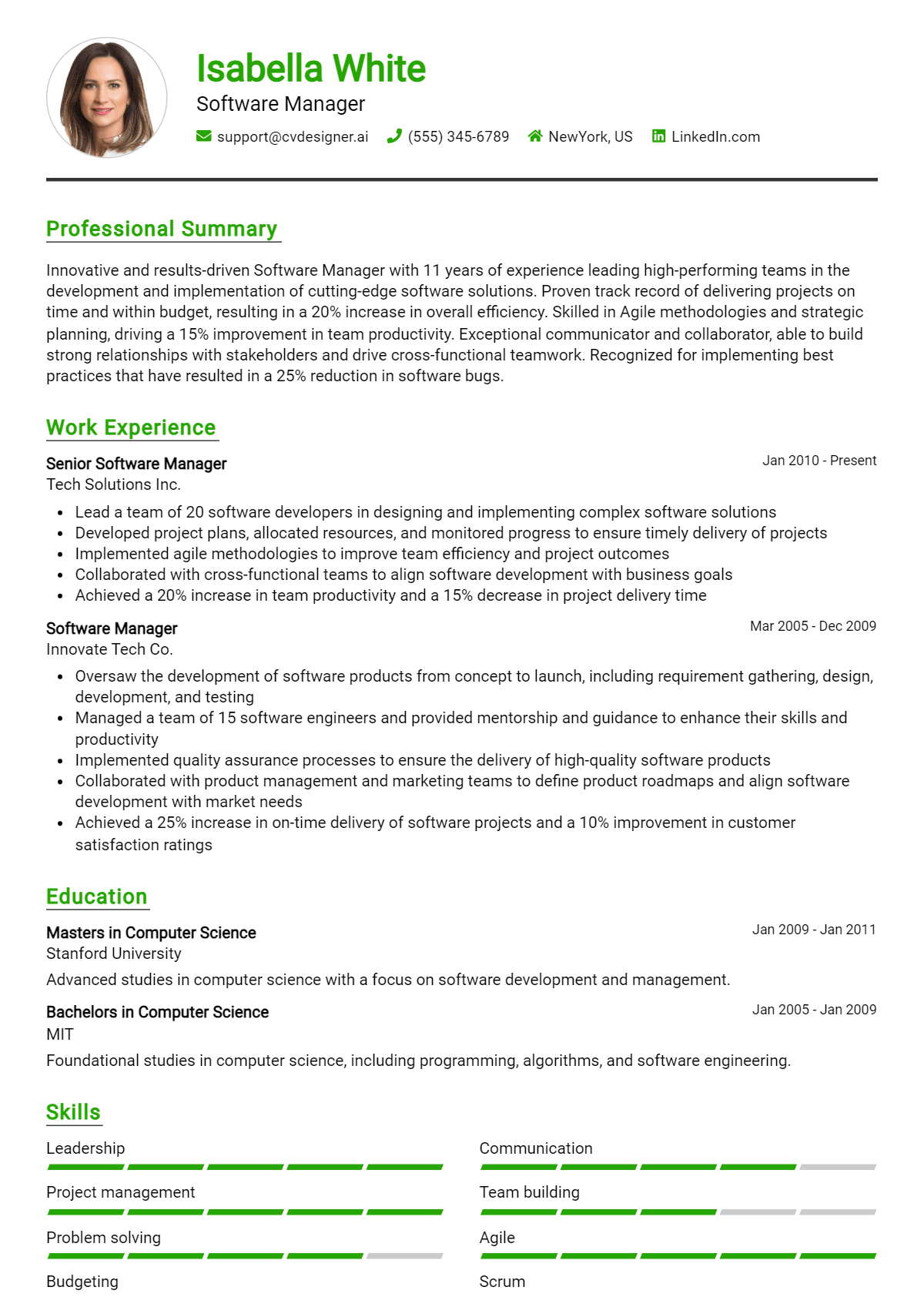 Software Manager Resume Example