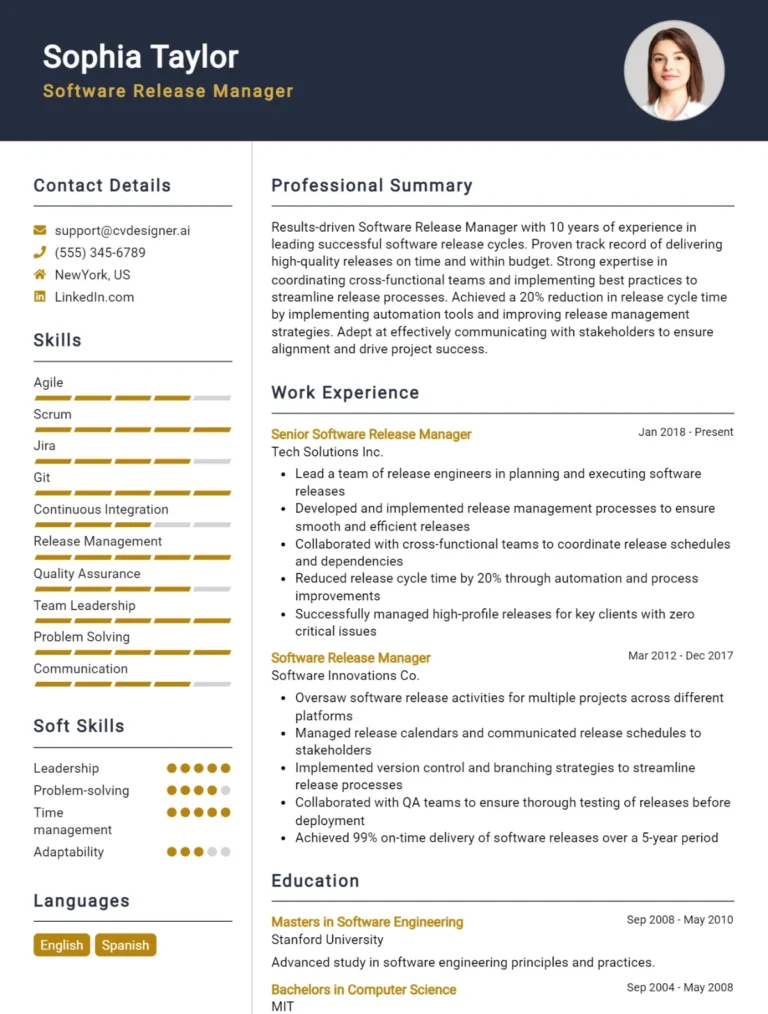 Software Release Manager CV Example For 2025: Proven Tips & Templates