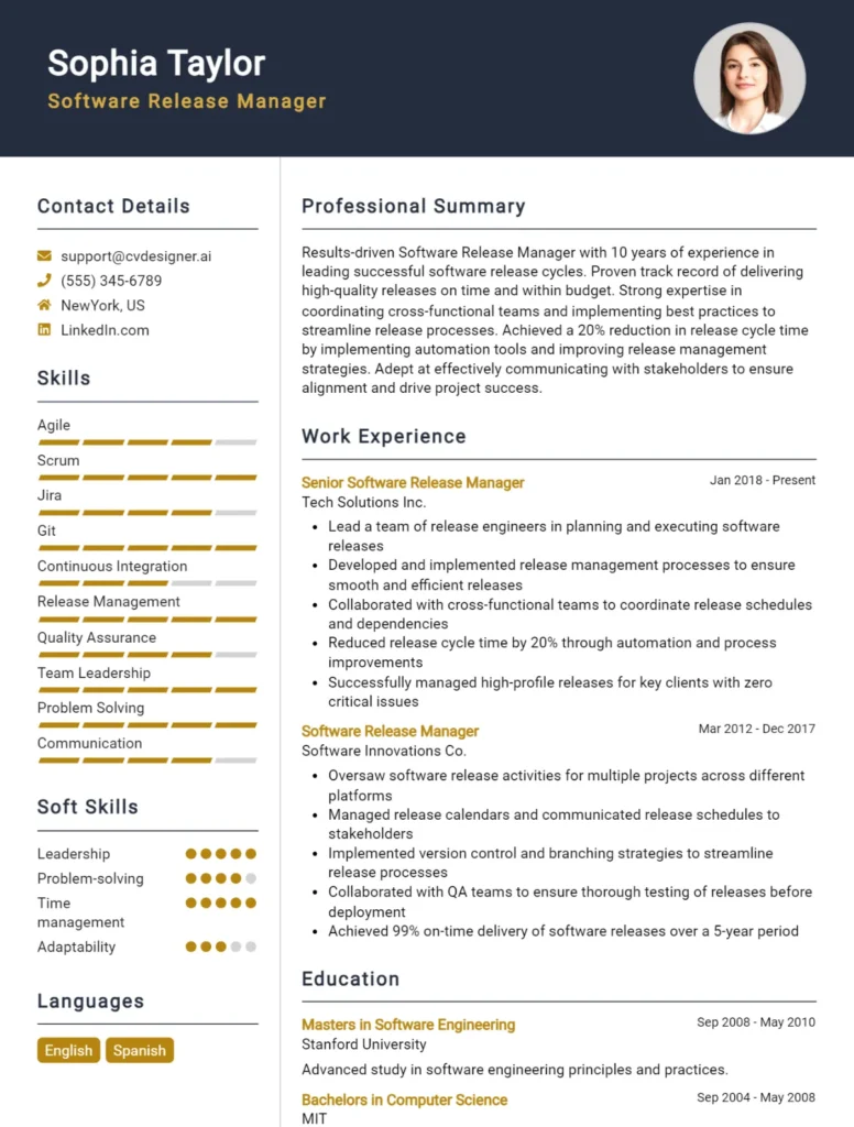 Software Release Manager CV Example