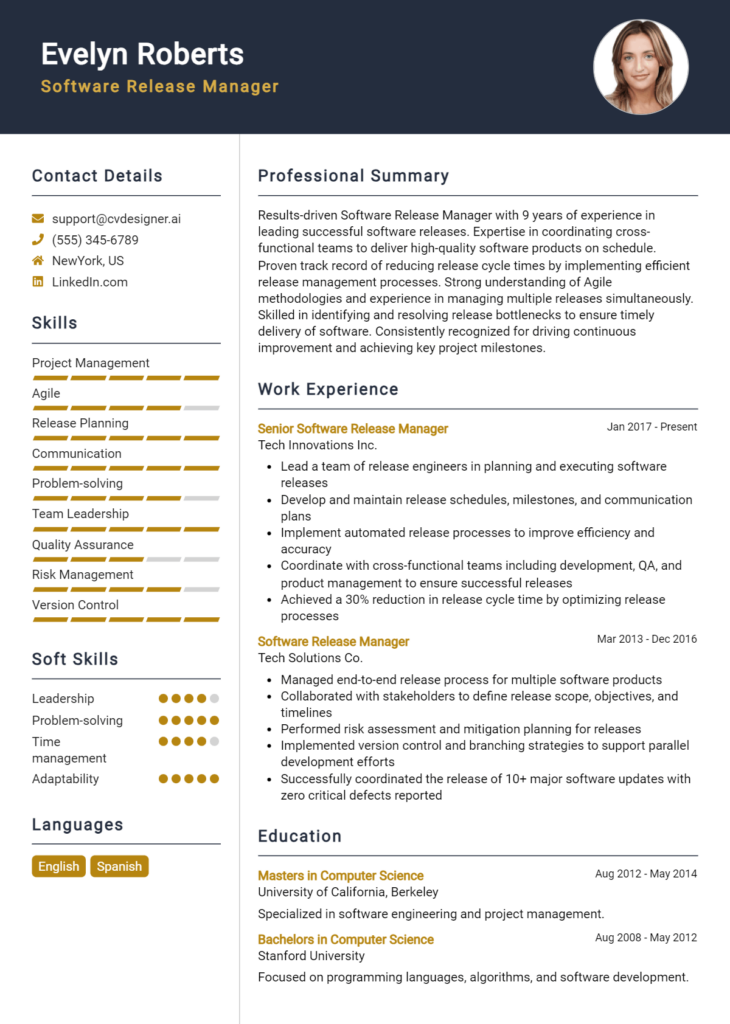 Software Release Manager Resume Example
