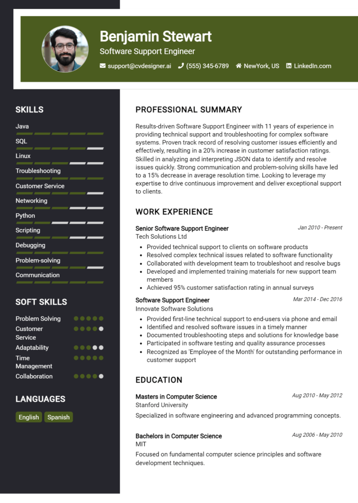 Software Support Engineer Resume Example