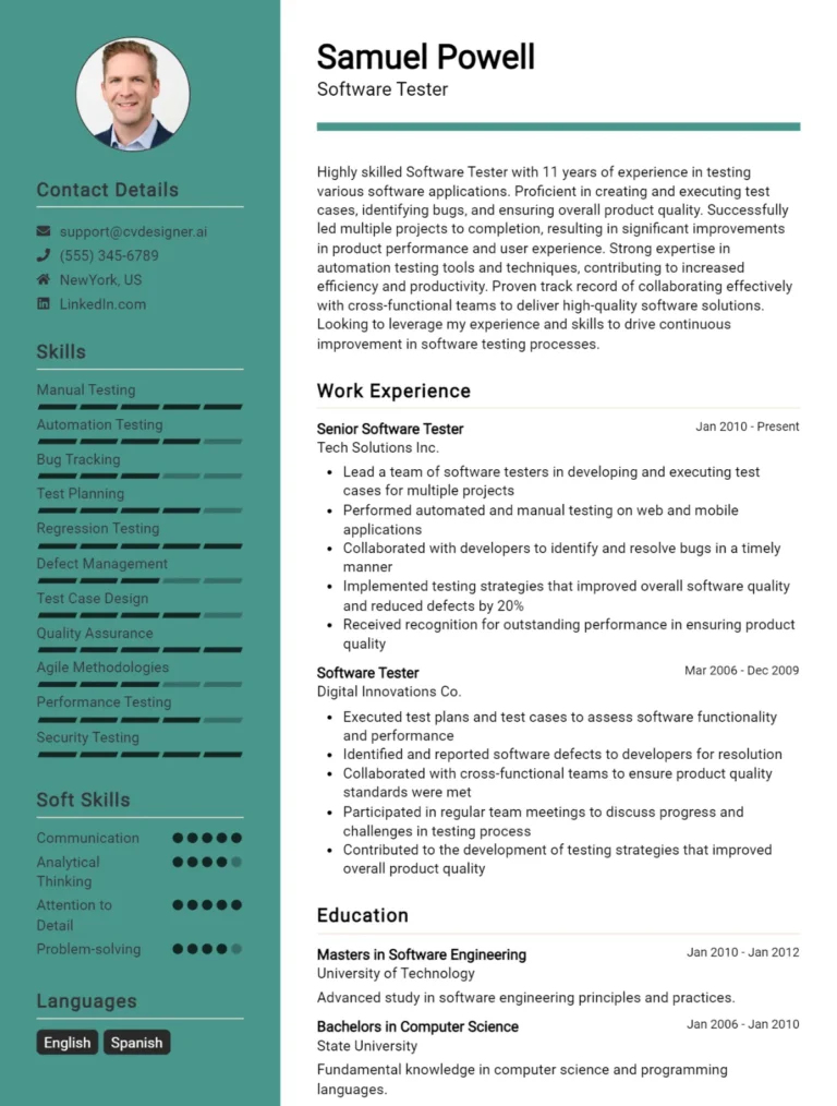 12 Software Tester CV Examples For 2025: Best Writing Guide