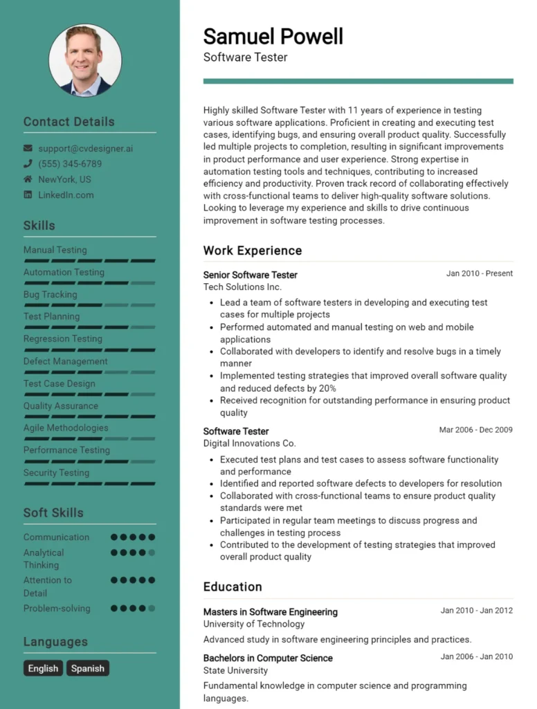 Software Tester CV Example