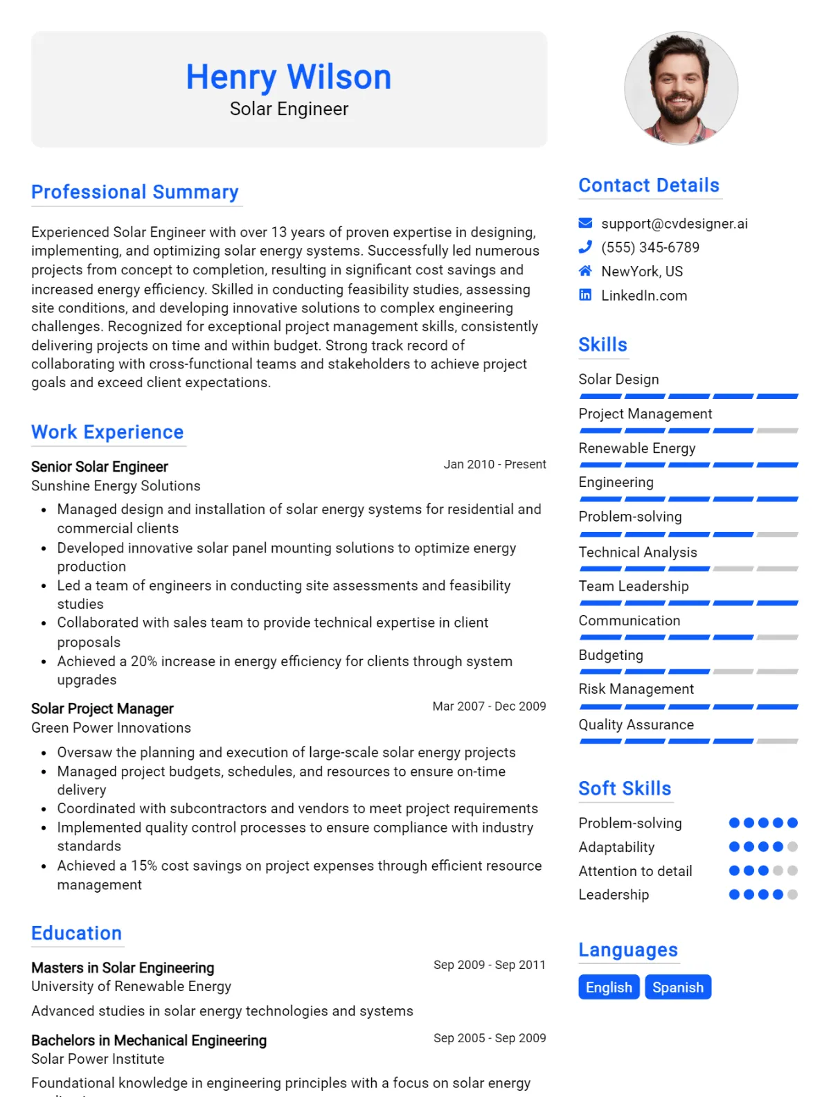 Solar Engineer CV Example