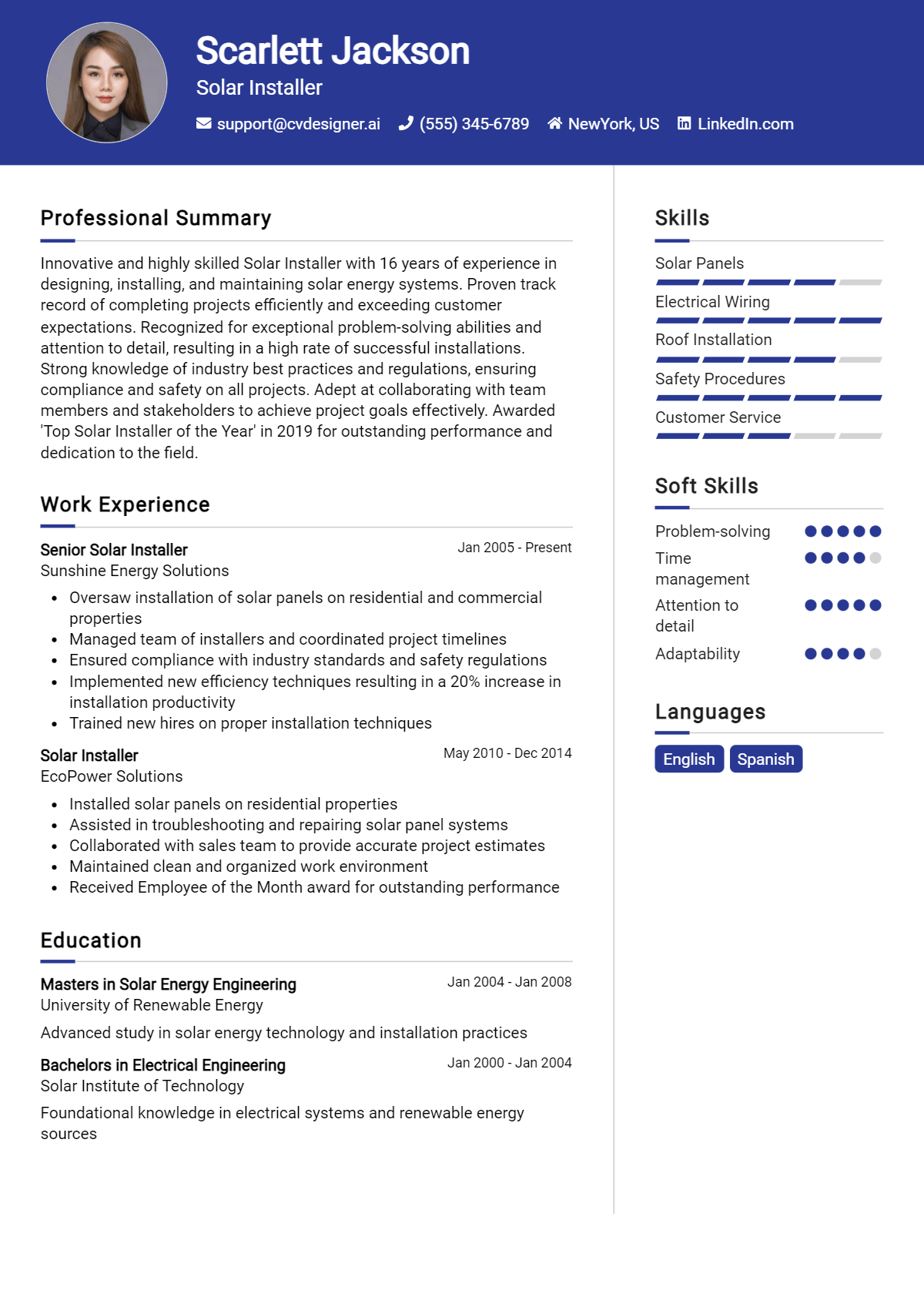 Solar Installer Resume Example